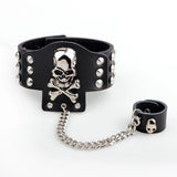 Punk Goth Chain Rivet Skull Leather Bracelets with Ring