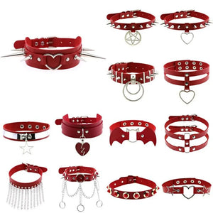 Punk Goth Red PU Leather Choker Collar Sexy Spike Neck Strap Clavicle Necklaces