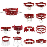 Punk Goth Red PU Leather Choker Collar Sexy Spike Neck Strap Clavicle Necklaces