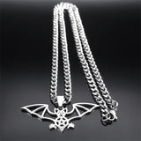 Gothic Bat Pentagram Chain Necklace Stainless Steel Silver Halloween N9735S03
