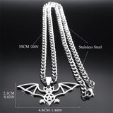 Gothic Bat Pentagram Chain Necklace Stainless Steel Silver Halloween N9735S03