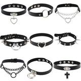 Punk Gothic Leather Heart Cross Choker Necklace Women Spike Rivet Neck Jewelry