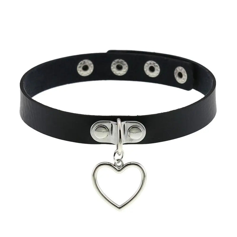 Punk Gothic Leather Heart Cross Choker Necklace Women Spike Rivet Neck Jewelry