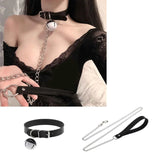 Punk Gothic Choker Necklace Leather Collar Hauling Chain Bell Choker