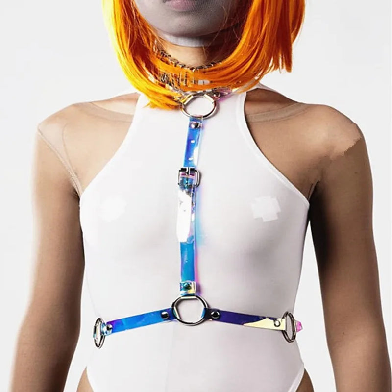 Gothic PVC Vinyl Halter Choker Harness Body Bondage Waist Belt Straps