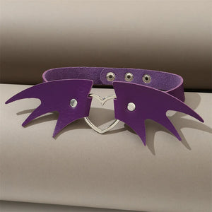 Punk Gothic PU Leather Bat Wing Choker Necklace For Women Girls