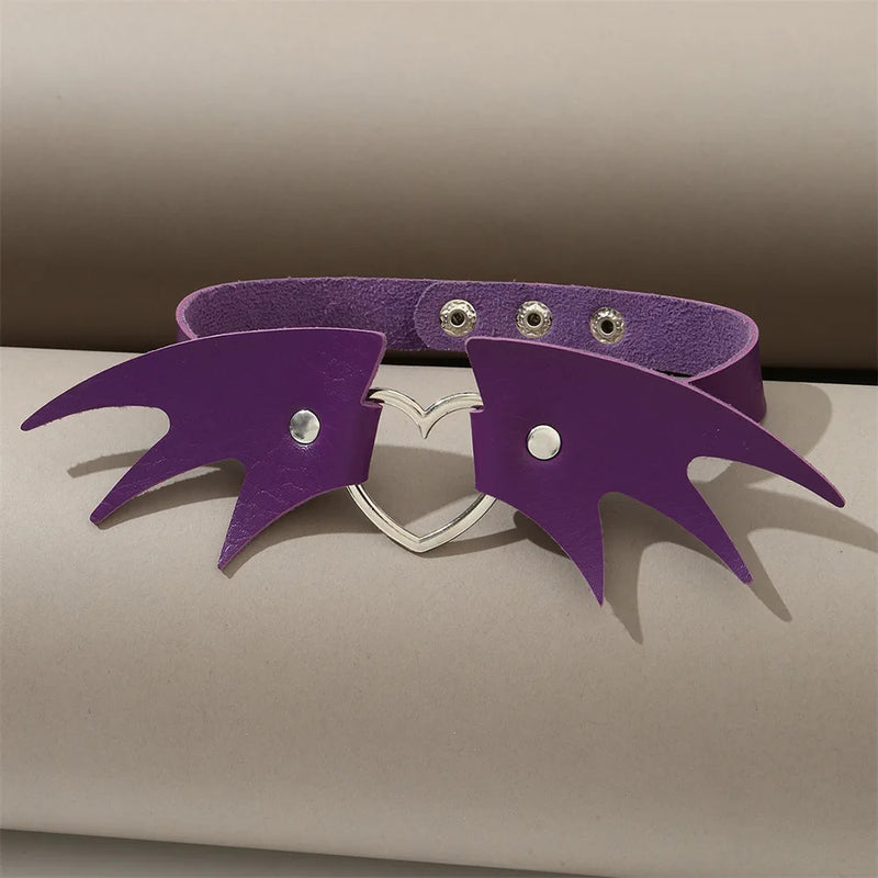 Punk Gothic PU Leather Bat Wing Choker Necklace For Women Girls