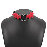 Punk Gothic Wing Chokers Collar Necklace Women Metal Hollow Heart Jewelry