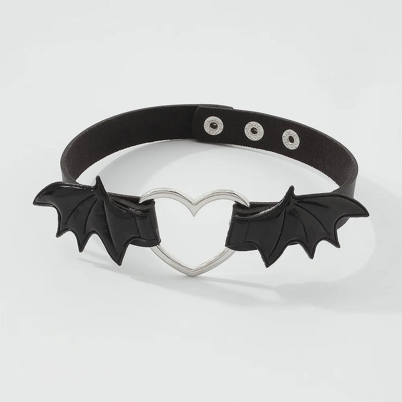Punk Gothic Wing Chokers Collar Necklace Women Metal Hollow Heart Jewelry