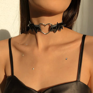 Punk Gothic Wing Chokers Collar Necklace Women Metal Hollow Heart Jewelry