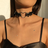 Punk Gothic Wing Chokers Collar Necklace Women Metal Hollow Heart Jewelry