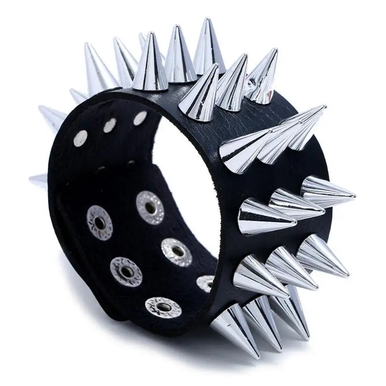Punk Gothic Rock Cuff Bracelet Wide Leather Biker Unisex Jewelry