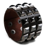 Punk Gothic Rock Leather Bracelet 3 Rows Spikes Rivet Cone Stud Biker Bangle