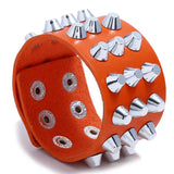 Punk Gothic Rock Leather Bracelet 3 Rows Spikes Rivet Cone Stud Biker Bangle
