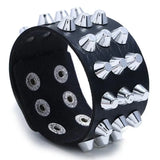 Punk Gothic Rock Leather Bracelet 3 Rows Spikes Rivet Cone Stud Biker Bangle
