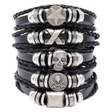 Men Skull Star Bracelet Leather Wrap Bangle