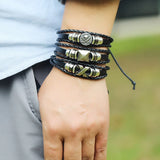 Men Skull Star Bracelet Leather Wrap Bangle
