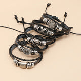 Men Skull Star Bracelet Leather Wrap Bangle