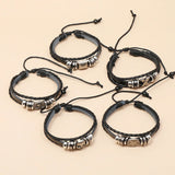 Men Skull Star Bracelet Leather Wrap Bangle