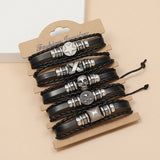 Men Skull Star Bracelet Leather Wrap Bangle