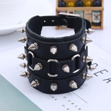 Cuspidal Spikes Rivet Cone Stud Cuff Bracelet Wide Leather Unisex Bangle