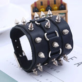 Cuspidal Spikes Rivet Cone Stud Cuff Bracelet Wide Leather Unisex Bangle