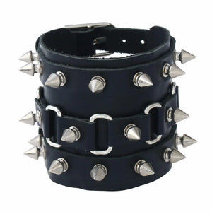 Cuspidal Spikes Rivet Cone Stud Cuff Bracelet Wide Leather Unisex Bangle