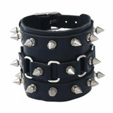 Cuspidal Spikes Rivet Cone Stud Cuff Bracelet Wide Leather Unisex Bangle