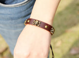 Gothic Skull Beads Leather Cuff Bracelet Rock Skeleton Charm Bangle