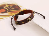 Gothic Skull Beads Leather Cuff Bracelet Rock Skeleton Charm Bangle
