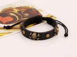 Gothic Skull Beads Leather Cuff Bracelet Rock Skeleton Charm Bangle