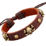 Gothic Skull Beads Leather Cuff Bracelet Rock Skeleton Charm Bangle