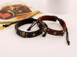 Gothic Skull Beads Leather Cuff Bracelet Rock Skeleton Charm Bangle
