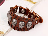 Punk Gothic Skull Braided Leather Cuff Bracelet Skeleton Charm Bangle