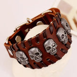 Punk Gothic Skull Braided Leather Cuff Bracelet Skeleton Charm Bangle