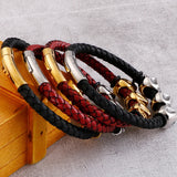 Gothic Leather Wrap Skull Bracelet for Men