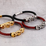 Gothic Leather Wrap Skull Bracelet for Men