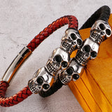 Gothic Leather Wrap Skull Bracelet for Men