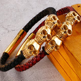 Gothic Leather Wrap Skull Bracelet for Men