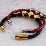 Gothic Leather Wrap Skull Bracelet for Men