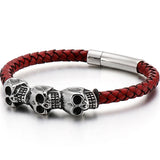 Gothic Leather Wrap Skull Bracelet for Men