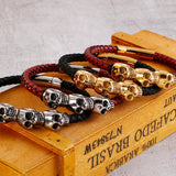 Gothic Leather Wrap Skull Bracelet for Men
