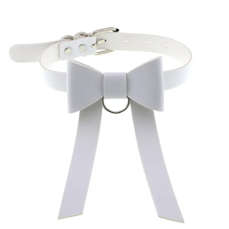 Punk Gothic Bow Collar Leather Choker Necklace for Women