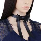 Punk Gothic Bow Collar Leather Choker Necklace for Women