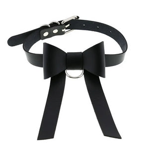 Punk Gothic Bow Collar Leather Choker Necklace for Women