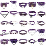 Punk Gothic Purple Leather Heart Choker Necklace for Women
