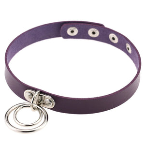 Punk Gothic Purple Leather Heart Choker Necklace for Women
