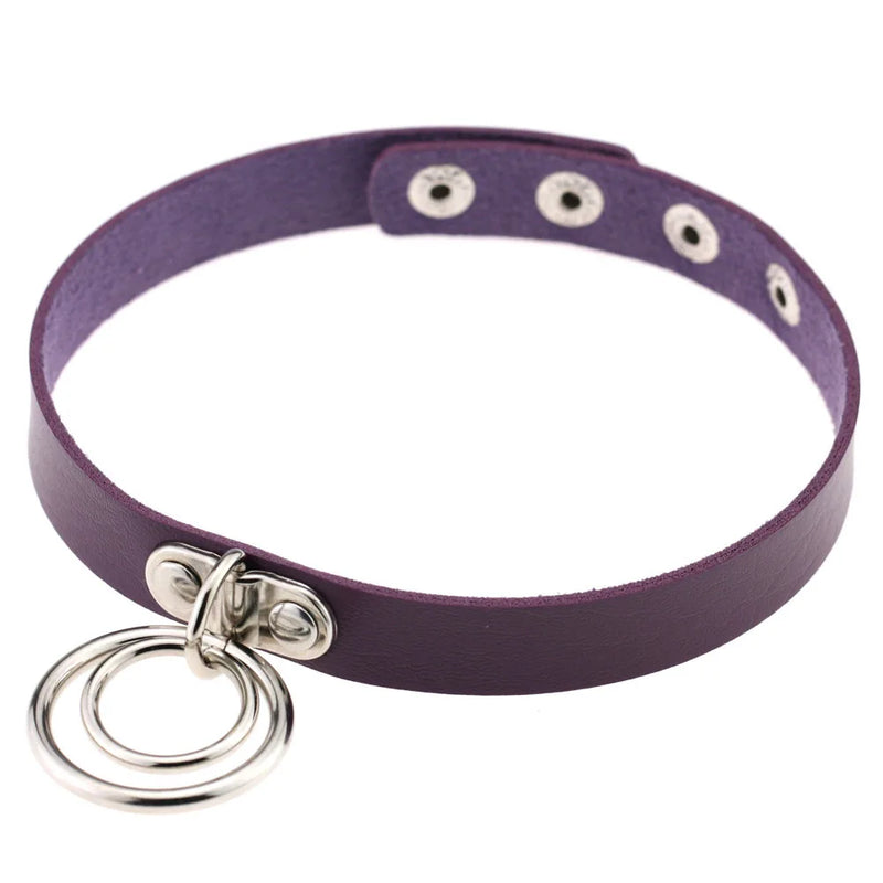 Punk Gothic Purple Leather Heart Choker Necklace for Women
