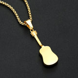Punk Guitar Shape Pendant Necklace Stainless Steel Men Women Jewelry