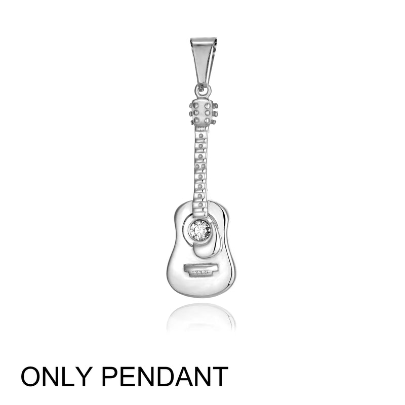 Punk Guitar Shape Pendant Necklace Stainless Steel Men Women Jewelry